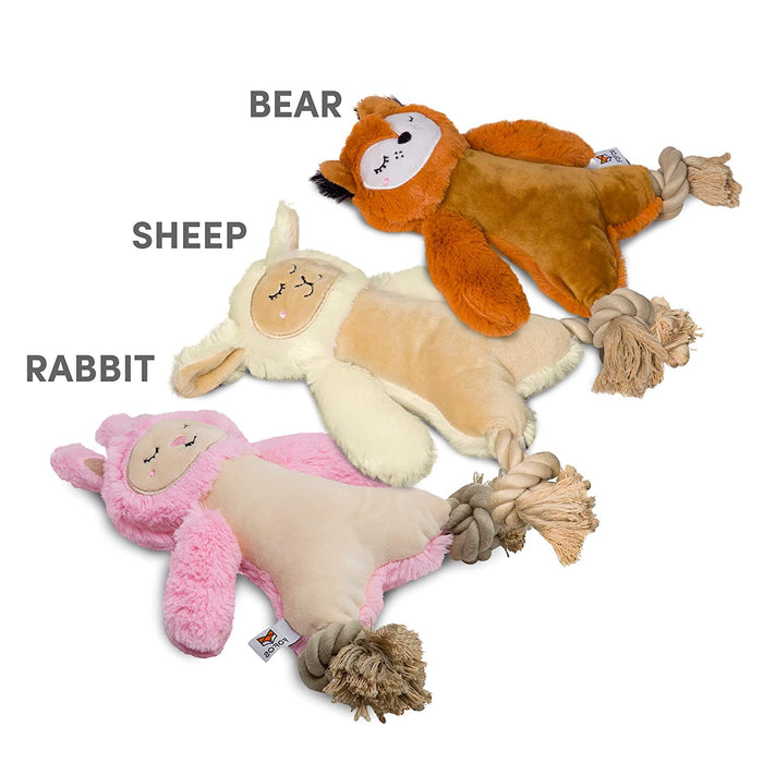 Barkbutler x Fofos Ropeleg Plush Rabbit Stuffed Soft Squeaky Plush Dog Toy, Pink | For Small - Medium Dogs (10-20kgs)