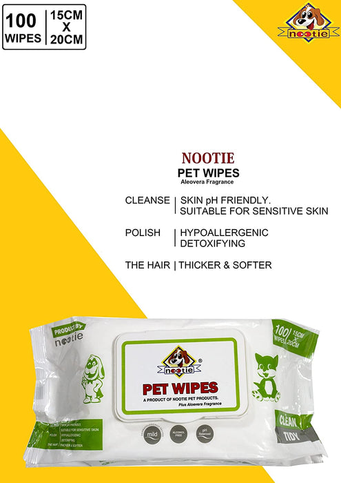 Nootie Wet Pet Wipes for Cats, Dogs, Puppies & Pets with Fresh Aloe Vera Fragrance 15cm X 20cm
