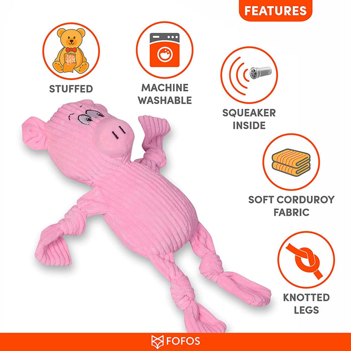 Barkbutler x Fofos Fluffy Pig Stuffed Soft Squeaky Plush Dog Toy, Pink | For X-Small- Small Dogs (0-10kgs) | Knotted Legs