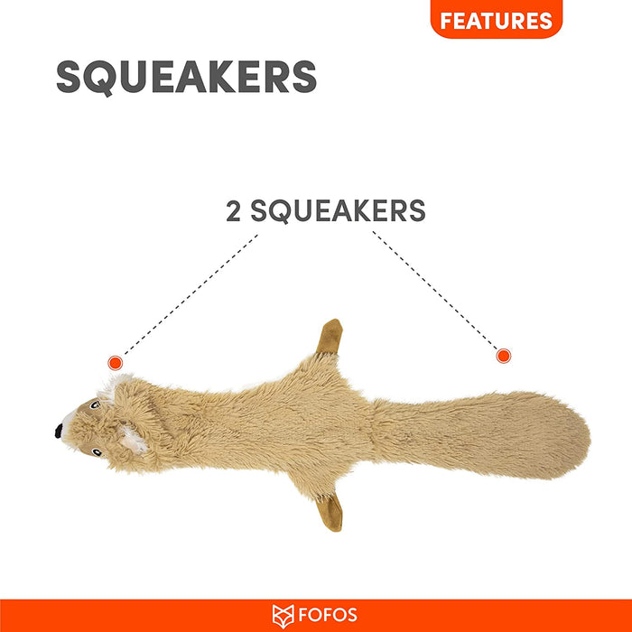 Barkbutler x Fofos Dog Toy Skinneez Squirrel Squeaky Dog Toy, Brown | for Small-Large Dogs (5-30kgs) | Stuffing-Less Long Dog Toy | Tug Toy with 2 squeakers
