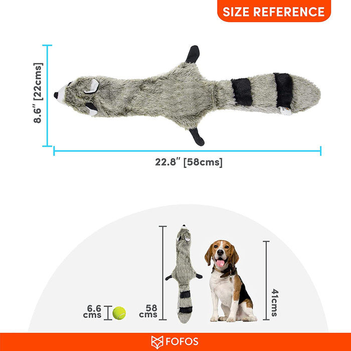 Barkbutler x Fofos Dog Toy Skinneez Raccoon Squeaky Dog Toy, Grey | for Small-Large Dogs (5-30kgs) | Stuffing-Less Long Dog Toy | Tug Toy with 2 squeakers