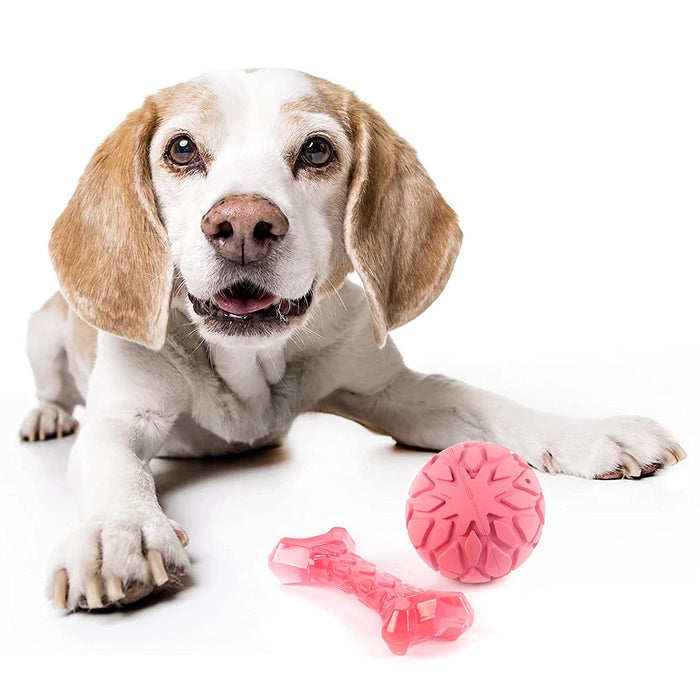 Barkbutler x Fofos Milk Bone & Ball Teething Dog Toy Set, Pink | for Small - Medium Dogs