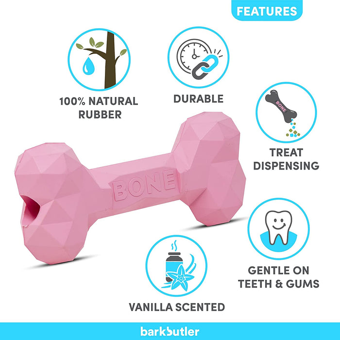 Barkbutler Chu The Bone | 100% Natural Rubber | Gentle on Teeth + Gums (Pink)