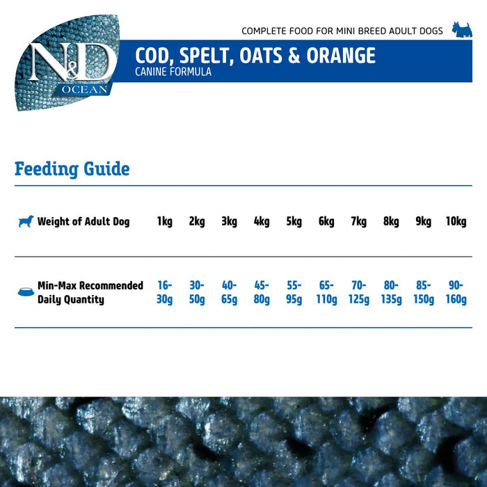 FARMINA PET FOODS Farmina N&D Ocean Dry Dog Food, Low Grain, Adult Mini Breed, 2.5 Kg, Spelt Oats Codfish and Orange