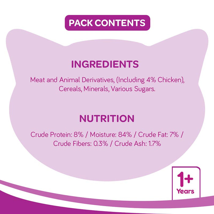 Whiskas Wet Cat Food for Adult Cats (1+Years), Chicken in Gravy Flavour, 48 Pouches (48 x 85g)