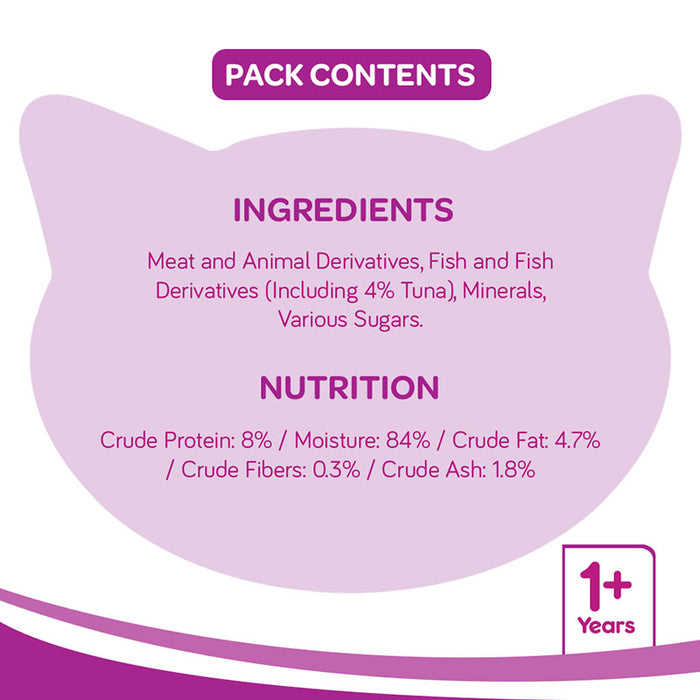 Whiskas Adult (+1 year) Wet Cat Food Food, Tuna in Jelly Monthly Pack, 48 Pouches (48 x 85g)
