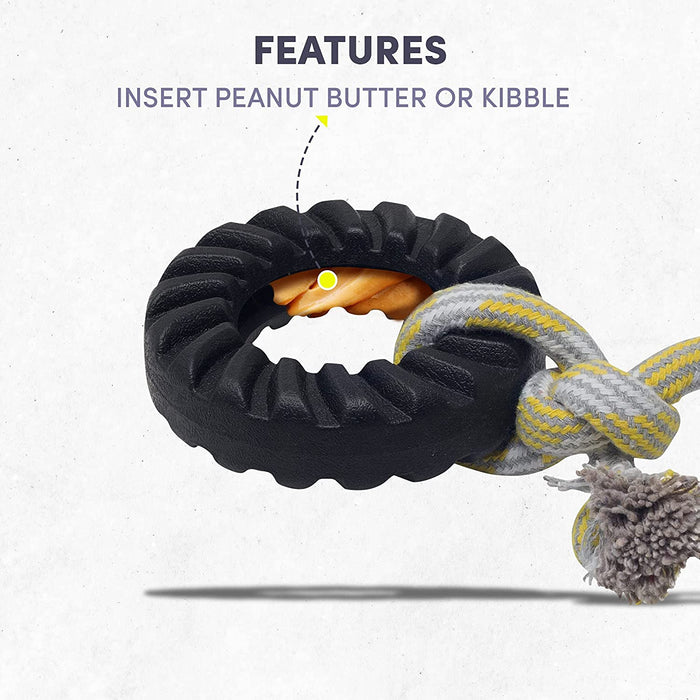 Barkbutler x Fofos Super Chewer Tyre Dog Rope Toy Small, Black | for Small - Medium Dogs (5-20kgs)