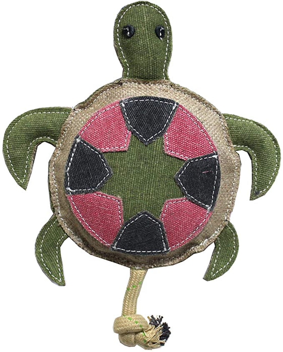 Nootie Jute Canvas Stuffed Animal Shape Squeaky Chew Toy for Dog Chewing (Rope Tail Turtle)
