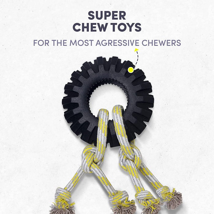 Barkbutler x Fofos Super Chewer Tyre Dog Rope Toy Large, Black | For Large - X-Large dogs (20-40kgs)