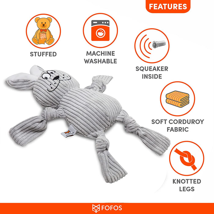 Barkbutler x Fofos Fluffy Rabbit Stuffed Soft Squeaky Plush Dog Toy, Grey | For X-Small- Small Dogs (0-10kgs) |Knotted Legs