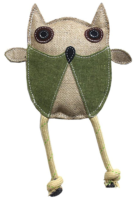 Nootie Jute Canvas Stuffed Animal Shape Squeaky Chew Toy for Dog Chewing (Rope Leg Owl)
