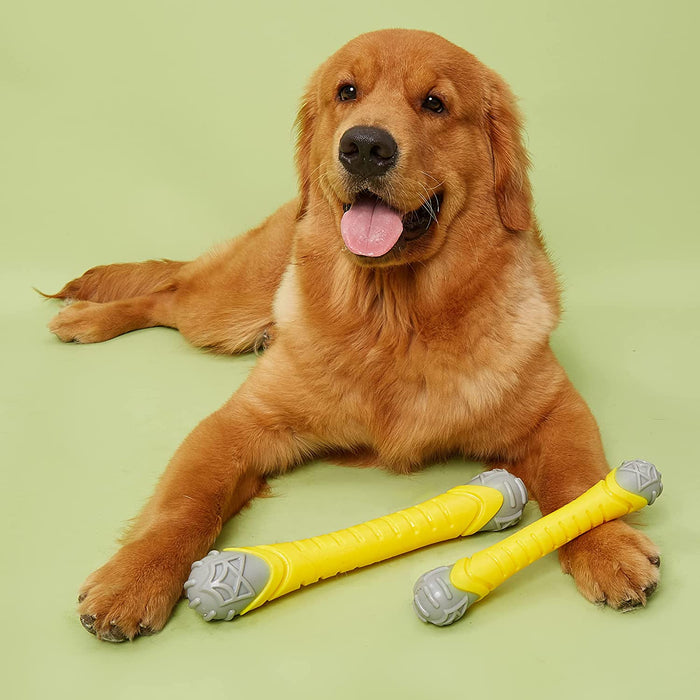 Barkbutler x Fofos Flexy Bone Durable Chew Toy L, Yellow | for Medium-Large Dogs (10-30kgs) |Dura-Flex TPR