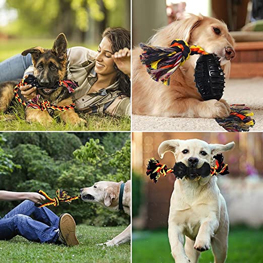 Nootie Durable Dog Chew Toys Pack of 7, Cotton Rope Rubber Balls Chew Toy, Convex Design for Puppy Small Medium Large Dogs, Fetching, Puppy Teething Toy for Boredom, Gift