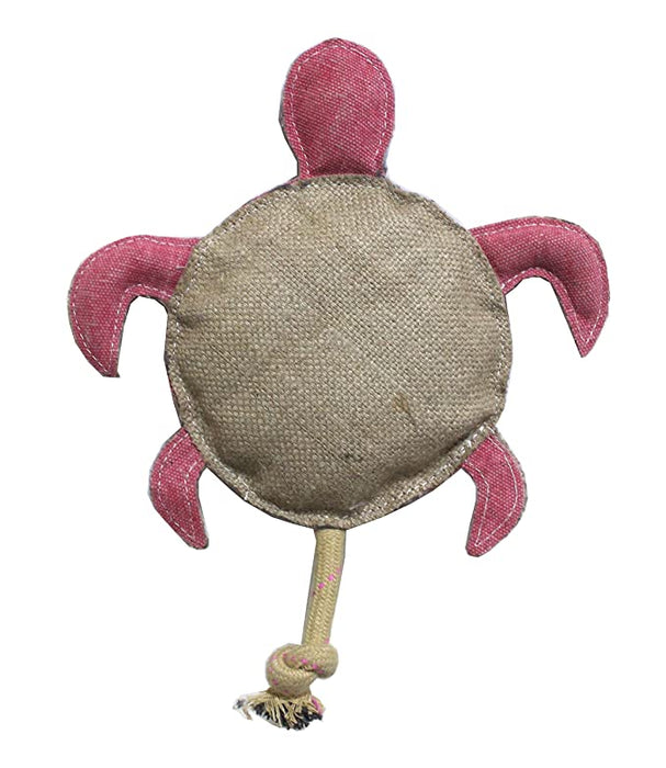 Nootie Jute Canvas Stuffed Animal Shape Squeaky Chew Toy for Dog Chewing (Rope Tail Turtle)