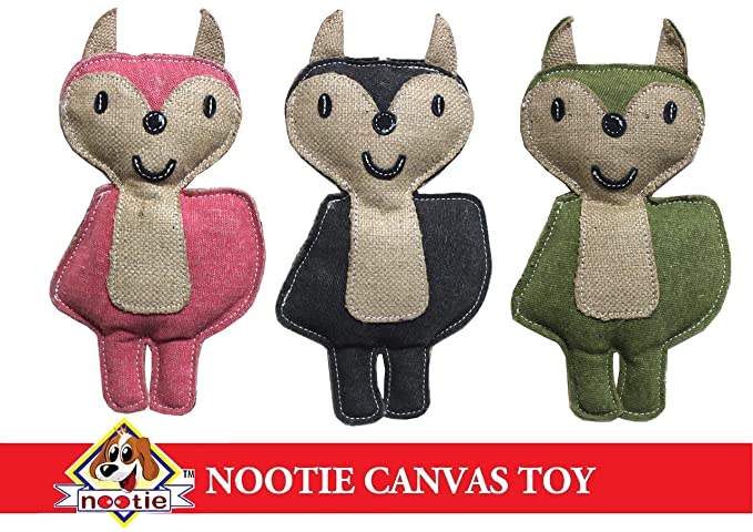 Nootie Jute Canvas Stuffed Animal Shape Squeaky Chew Toy for Dog Chewing (Flap Wings Bat)