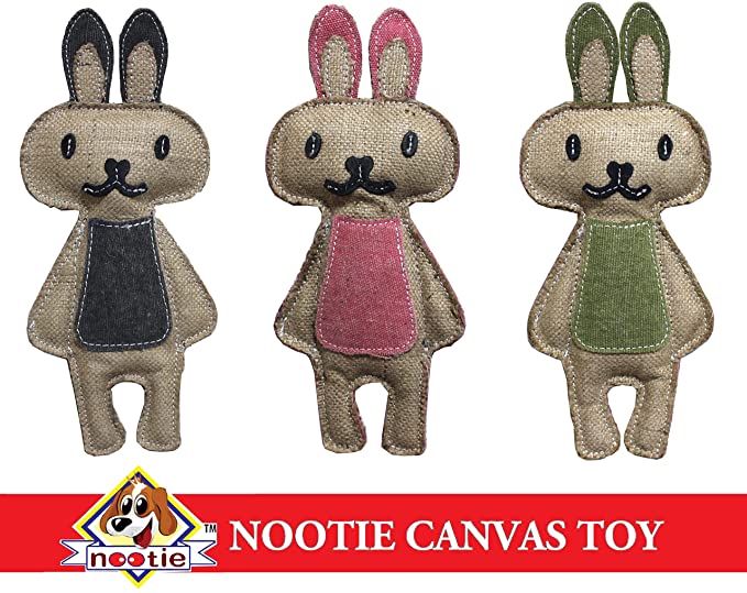 Nootie Jute Canvas Stuffed Animal Shape Squeaky Chew Toy for Dog Chewing (Bunny The Rabbit)