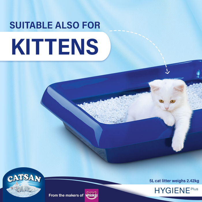 CATSAN Hygiene Plus Triple Odor Control 100% Natural Cat Litter, 5 L