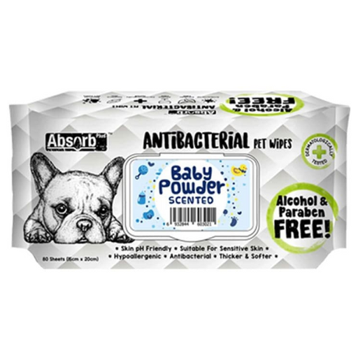 Absolute Pet Absorb Plus Baby Powder Scented Antibacterial Wipes