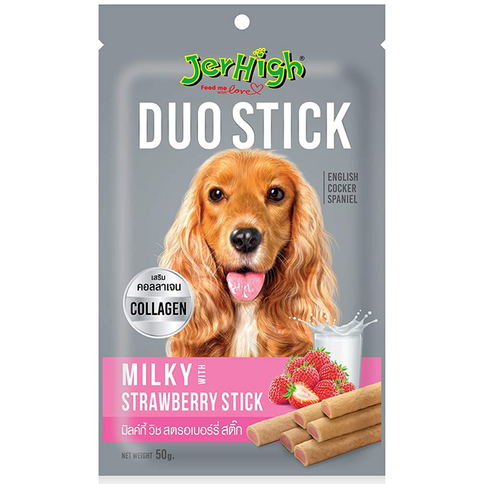 JerHigh Milky With Strawberry Duo-Stick Dog Treat 50gm(Pack of 2)