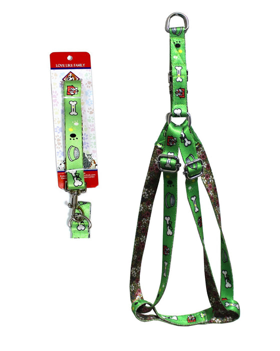 Nootie Premium Printed Nylon Dog Harness & Leash Set for Dogs/Puppies | Pet Harness Set (Small, Green)