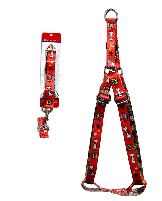 Nootie Premium Printed Nylon Dog Harness & Leash Set for Dogs/Puppies | Pet Harness Set (Medium, Red)