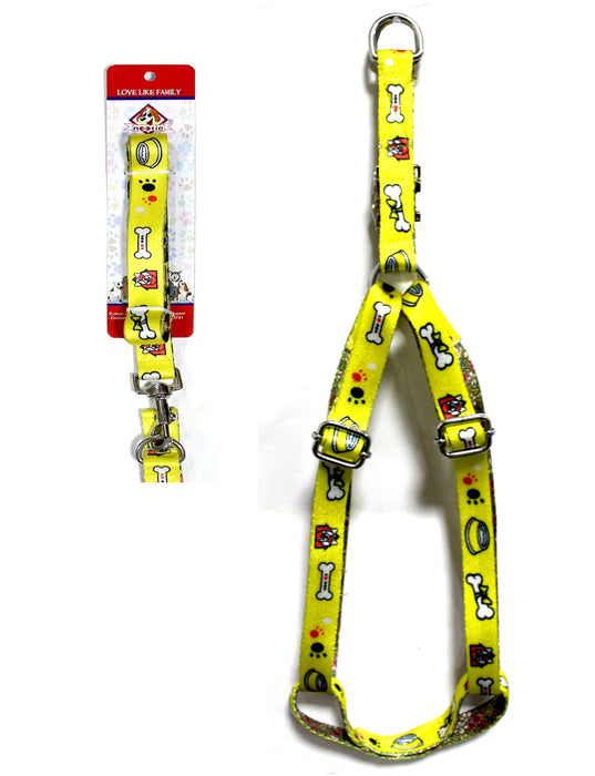 Nootie Premium Printed Nylon Dog Harness & Leash Set for Dogs/Puppies | Pet Harness Set (Medium, Yellow)