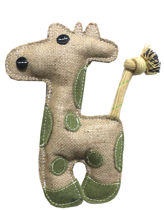 Nootie Jute Canvas Stuffed Animal Shape Squeaky Chew Toy for Dog Chewing (Rope Tail Giraffe)
