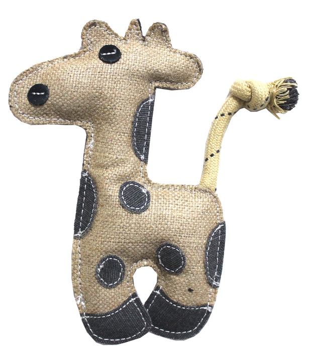 Nootie Jute Canvas Stuffed Animal Shape Squeaky Chew Toy for Dog Chewing (Rope Tail Giraffe)