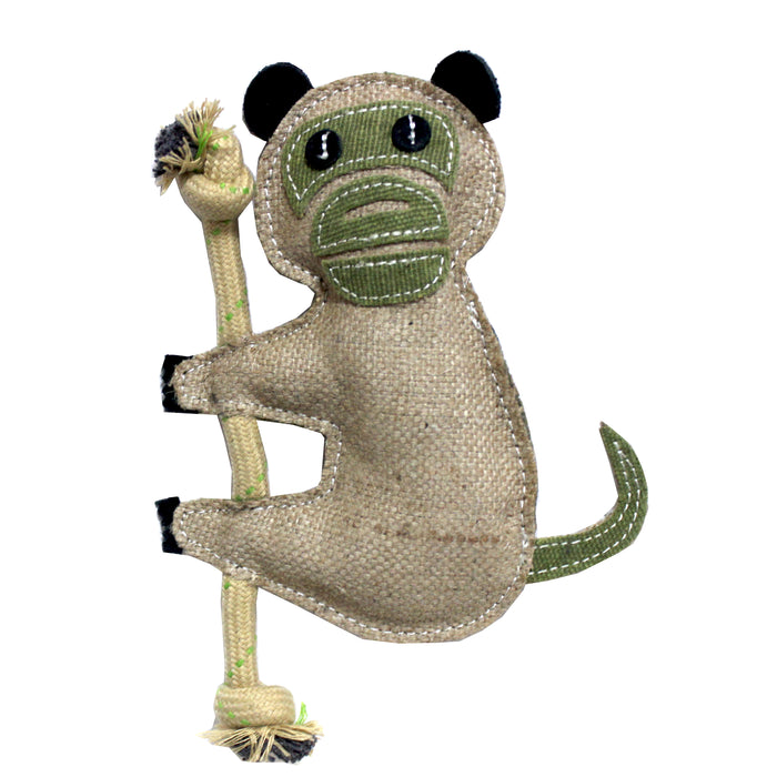 Nootie Jute Canvas Stuffed Animal Shape Squeaky Chew Toy for Dog Chewing (Rope Monkey)