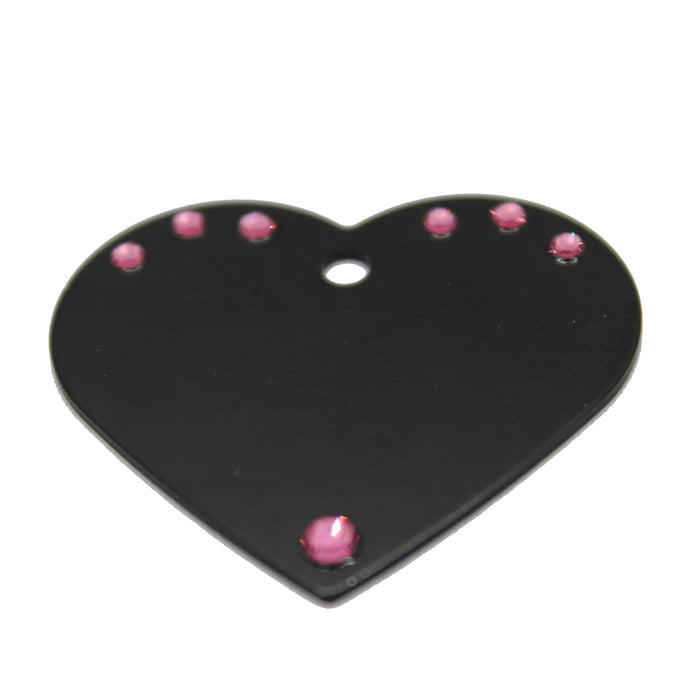 Black Heart Shaped Name Tag For Pets with Swarovski