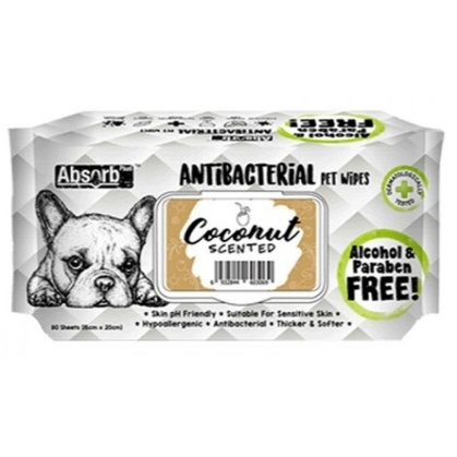 ABSOLUTE PET ABSORB PLUS ANTIBACTERIAL PET WIPES COCONUT 80 SHEETS