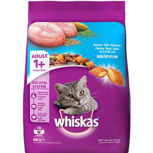 Whiskas Adult (+1 year) Dry Cat Food Food, Ocean Fish Flavour, 480g Pack