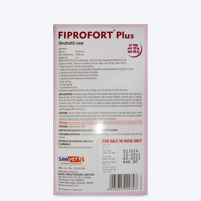 Fiprofort Plus Spot- Ticks & Fleas Solution for Dogs (20-40 kg)