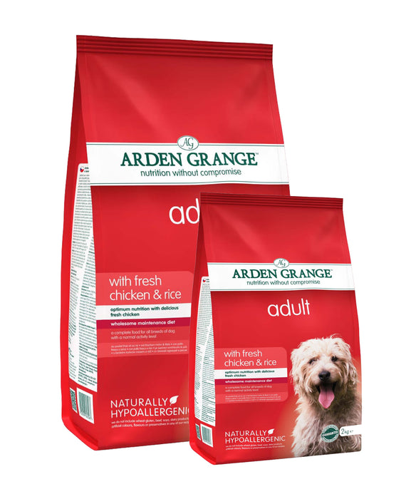 Buy 12kg Arden Grange Chicken & Rice Adult Dog Dry Food and Get 2kg absolutely Free.