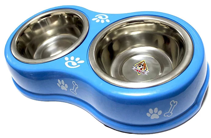 Nootie Double Dinner Bowl for Dog/Puppies (S) (2 x 250ml) 1 Pcs (Vibrant Blue)