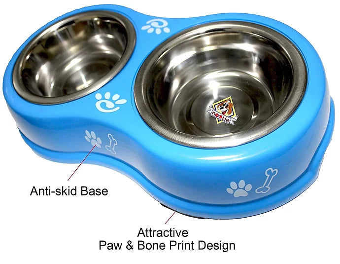 Nootie Double Dinner Bowl for Dog/Puppies (S) (2 x 250ml) 1 Pcs (Vibrant Blue)