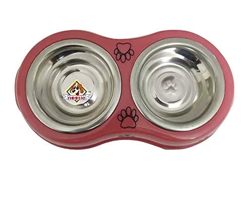 Nootie Double Dinner Bowl for Dog/Puppies (S) (2 x 250ml) 1 Pcs (Dark Pink)